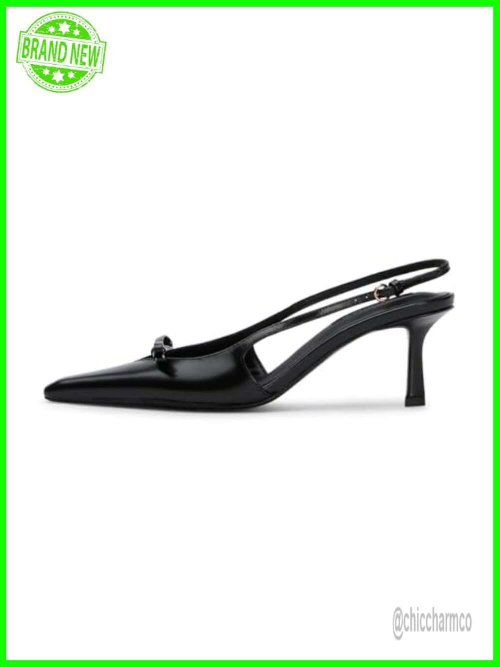 Kitten Heels Closed Toe Slingback Pumps Faux Leather Bow